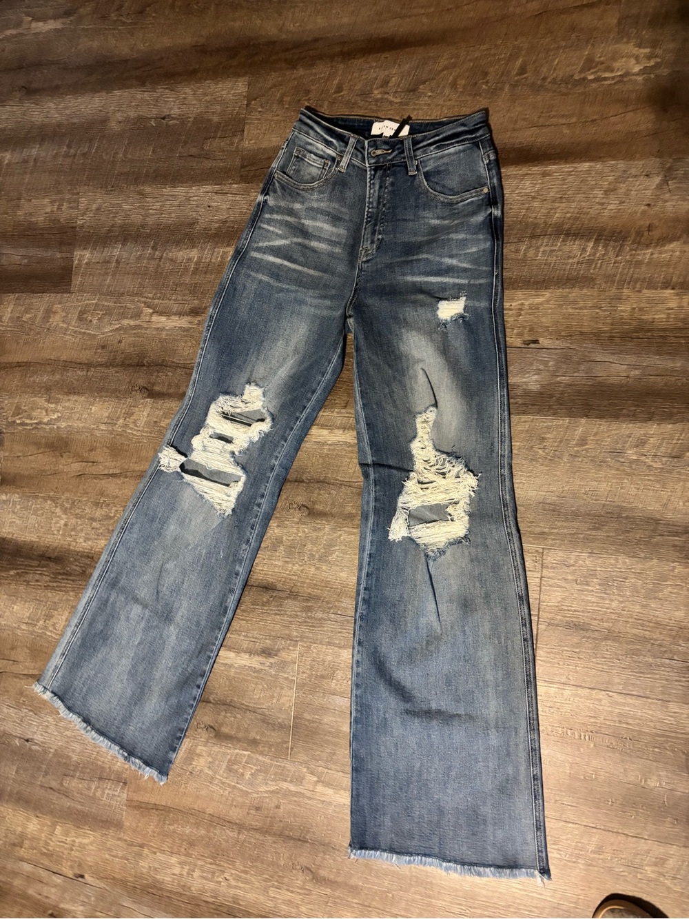 Distressed Wide-Leg Women's Jeans - Blue